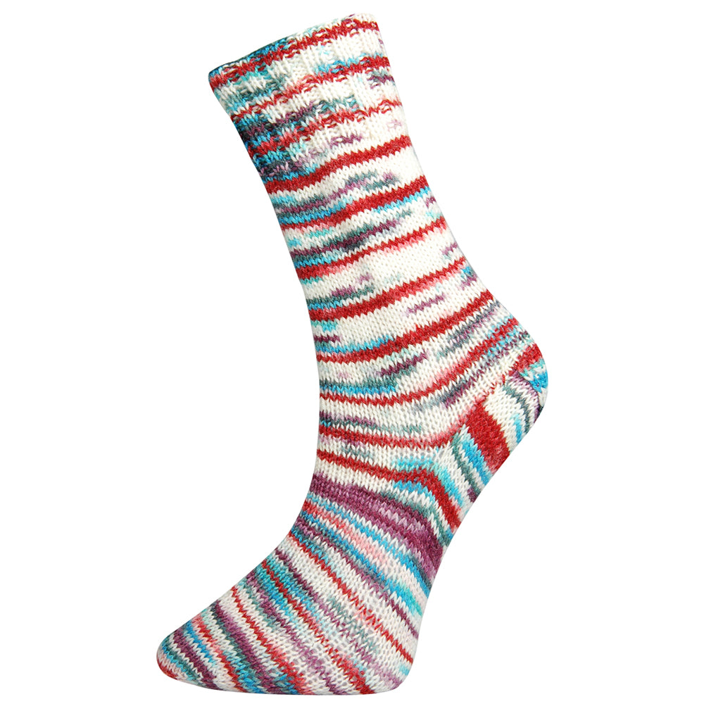 Multicolored striped sock on a white background