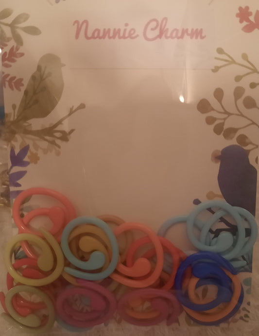 Nannie Charm *Spirals* open Metal Stitch Markers best for Crochet