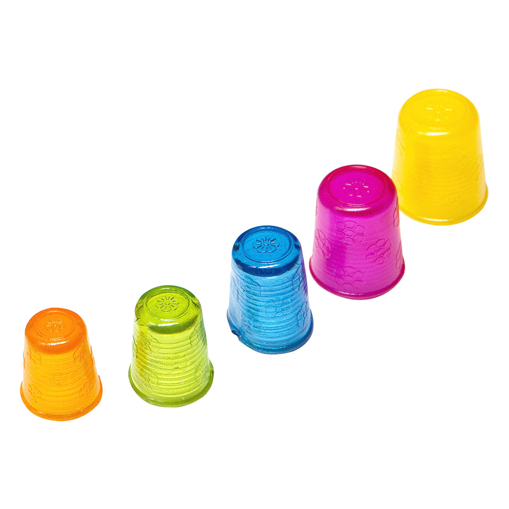 Set of colorful rubber thimbles on a white background