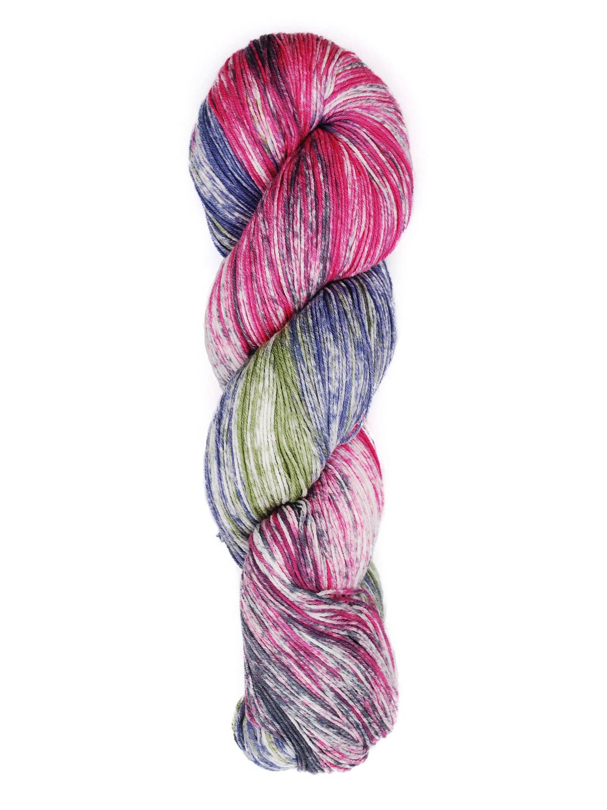 Multicolored skein of yarn on a white background