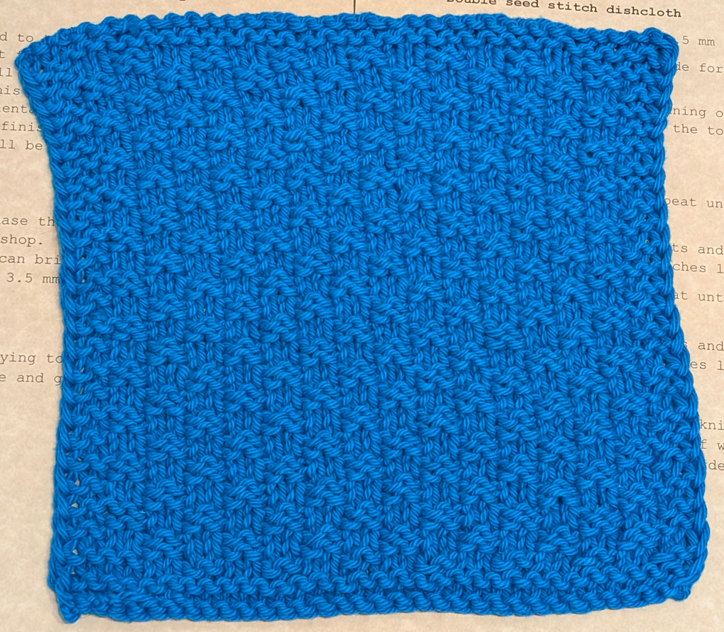 Blue dishcloth knit in the continental style