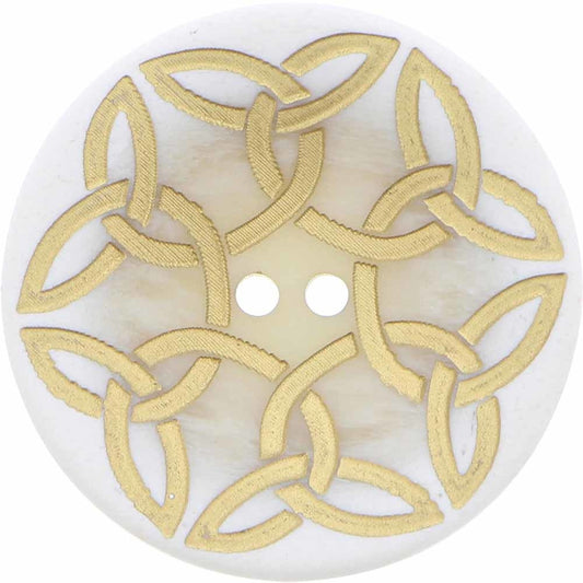 34mm 2-Hole Btn, White/Gold