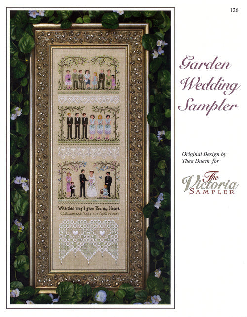 The Victoria Sampler - Tableau de point de croix pour échantillon de mariage dans le jardin