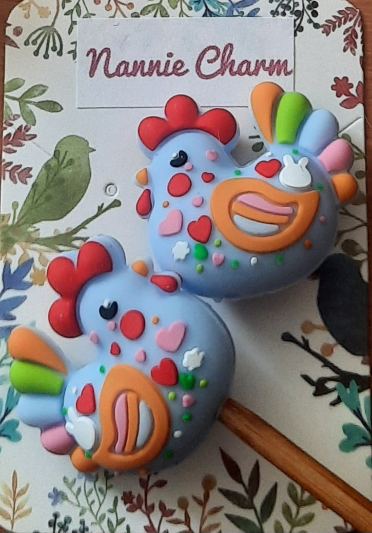 Nannie Charm " Hen " needle tip protectors/ stitch stoppers.