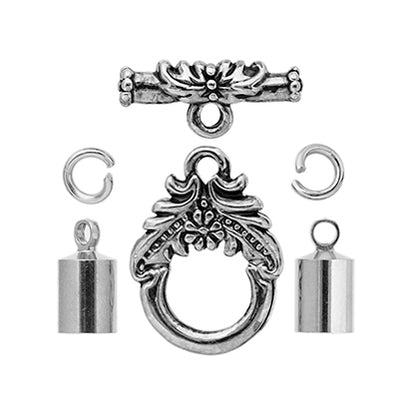 Kumihimo Jewelry Finding Kit Silver 5mm End Cap/Jump Ring/Toggle