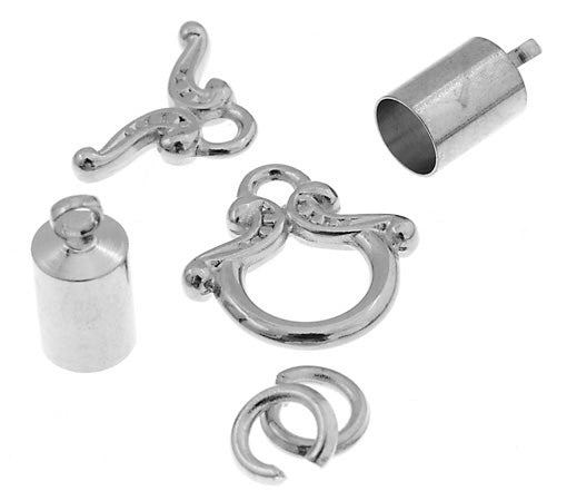 Kumihimo Jewelry Finding Kit Silver 5mm End Cap/Jump Ring/Toggle