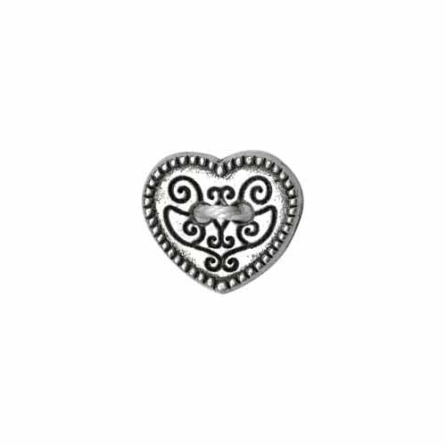Bouton 2 trous - Cœur en argent antique - 15 mm (5/8") - 3 ct