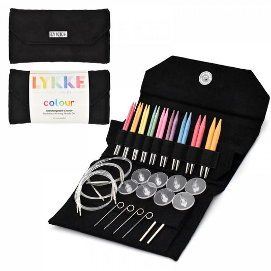 LYKKE Colour 3.5" Interchangeable Circular Knitting Needle Set - Black Vegan Suede