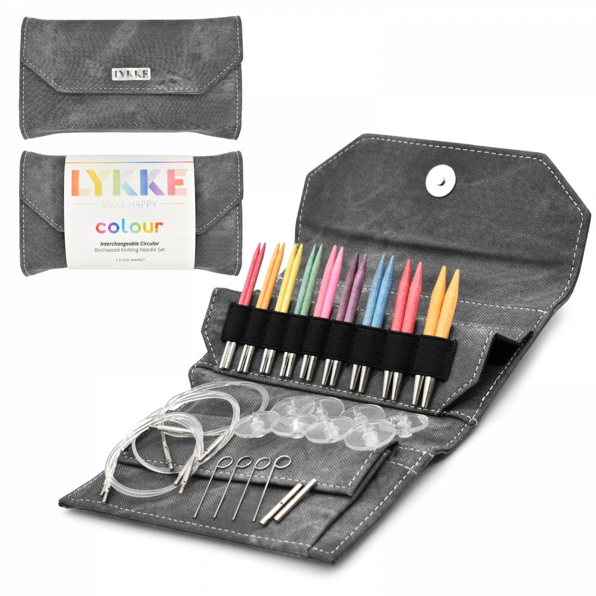 Ensemble d'aiguilles à tricoter circulaires interchangeables LYKKE Color 3,5" - Effet denim gris