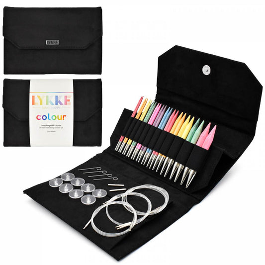 LYKKE Colour 5" Interchangeable Circular Knitting Needle Set - Black Vegan Suede