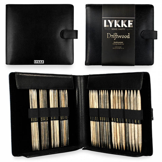 LYKKE Driftwood 6" Double-Pointed Needle Set - Large Sizes Black Faux Leather