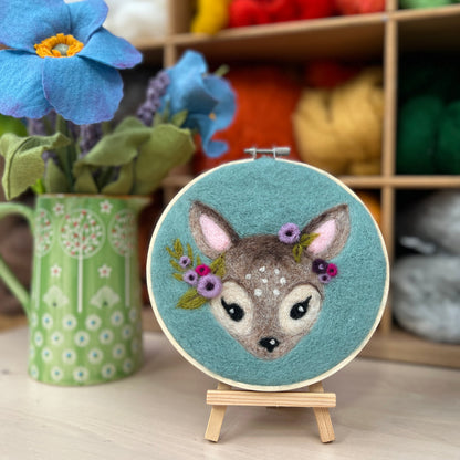Floral Fawn in a Hoop Painted Wool Felting Kit