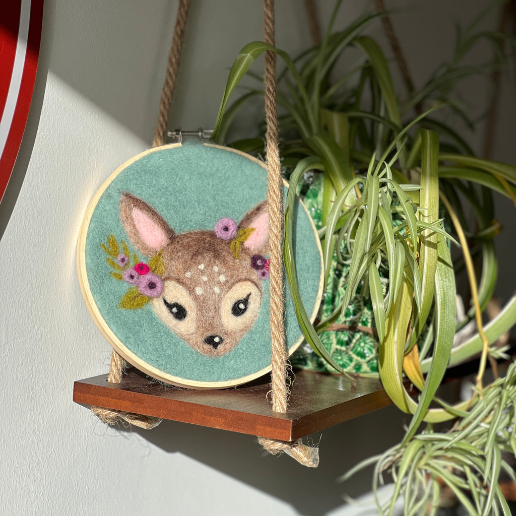 Floral Fawn in a Hoop Painted Wool Felting Kit