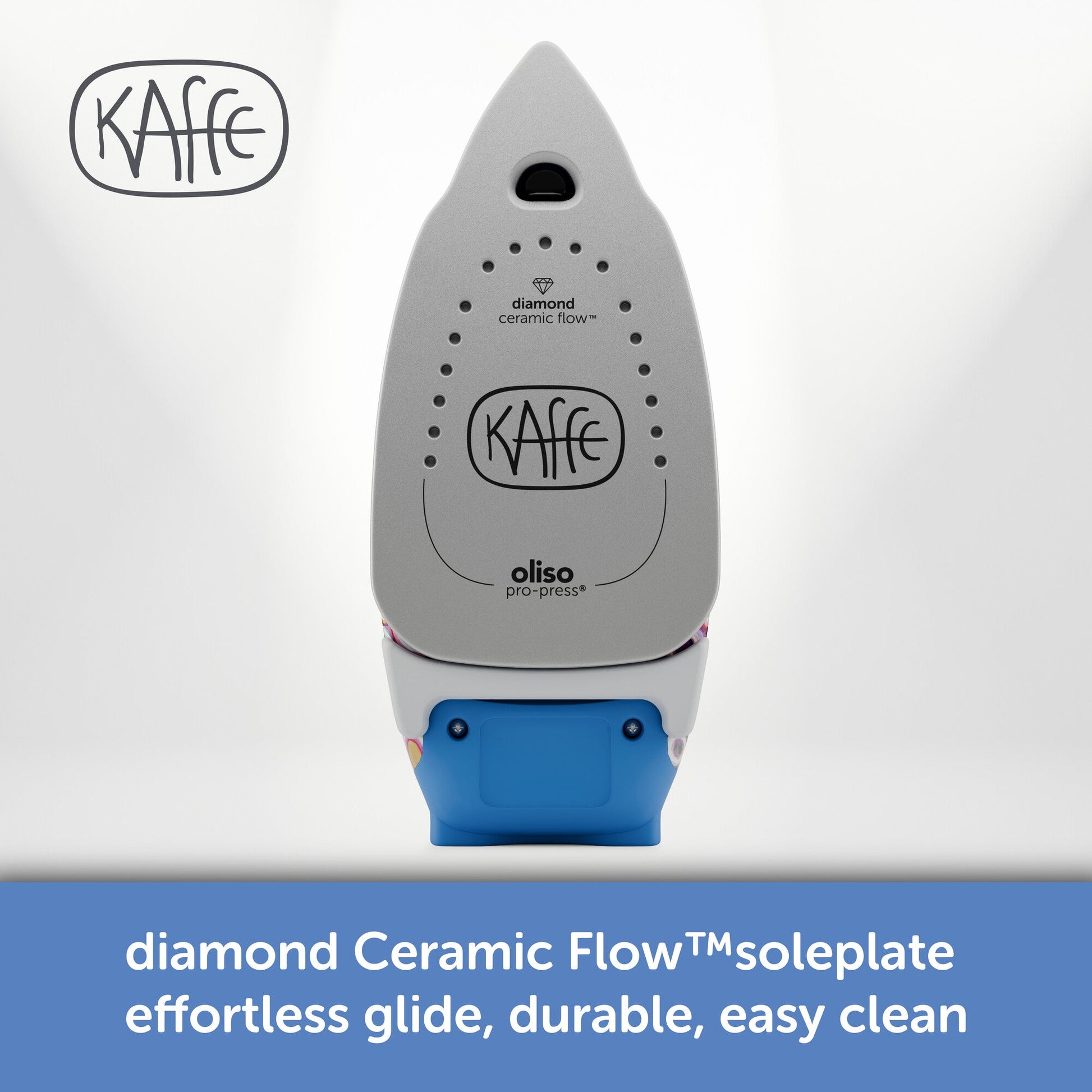 Kaffe iron with diamond Ceramic Flow soleplate on a white background