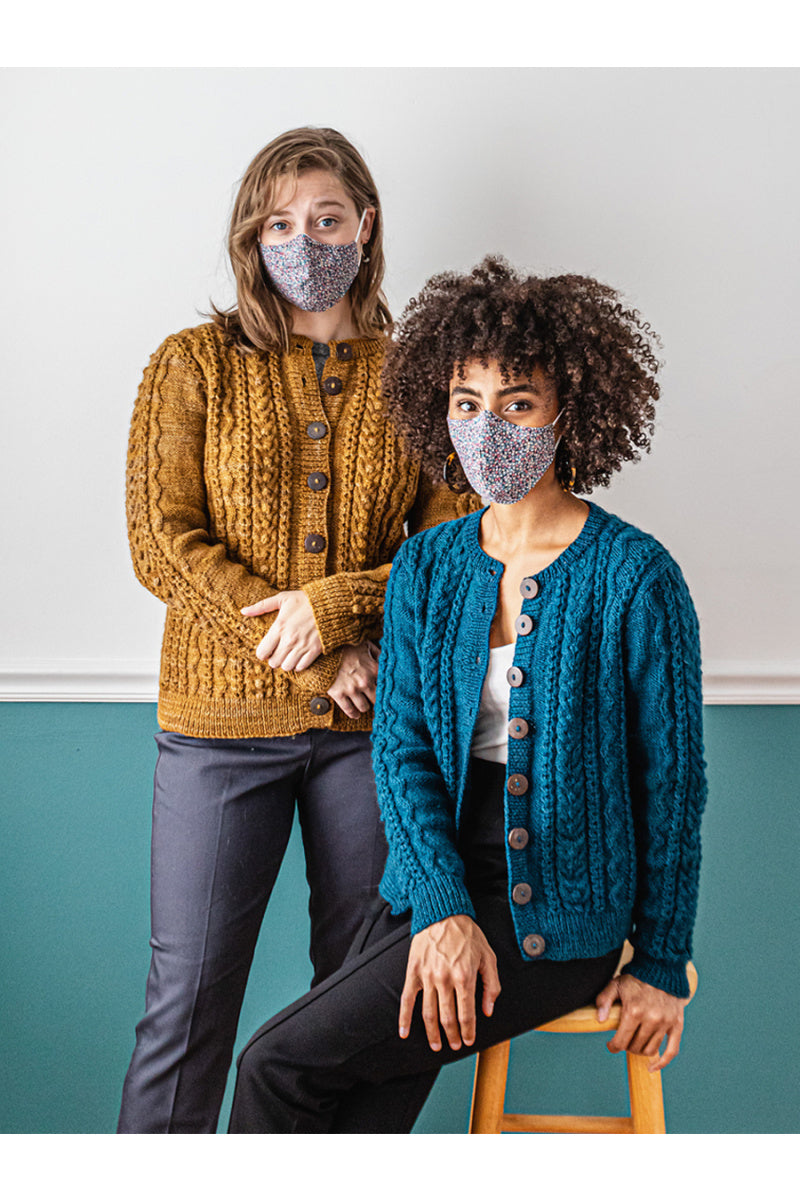 Aubree Cardigan by Sarah Solomon in H2444 Harbor and H2222 Honeycomb