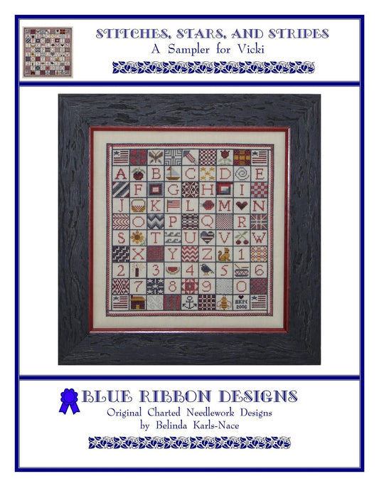 Points de suture, étoiles et rayures - Un échantillon pour Vicki par Blue Ribbon Designs