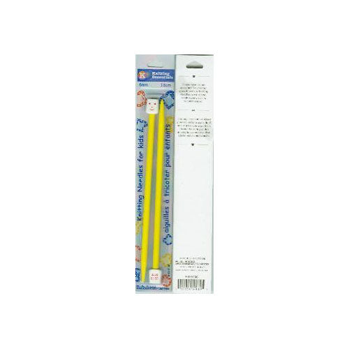 KNITTING ESSENTIALS Kids 18cm (7″) Single Point Knitting Needles - Yellow - 6mm/US 10