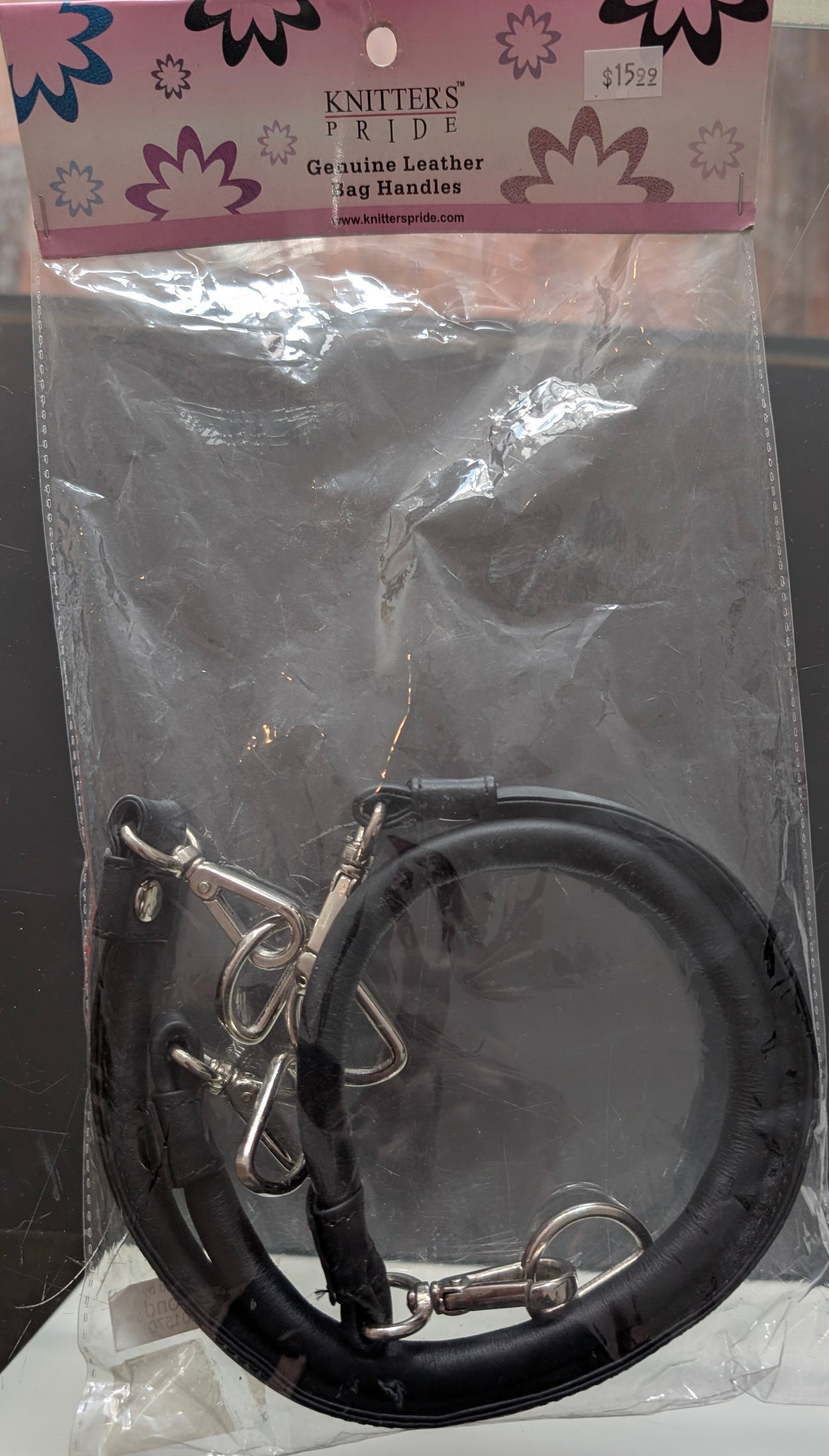 Knitter's Pride Genuine Leather Bag Handles - Black with Buckle