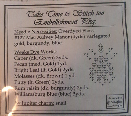 Embroidery pattern with text and design on a clear background