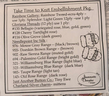 Take time to knit embellishment package contents listed