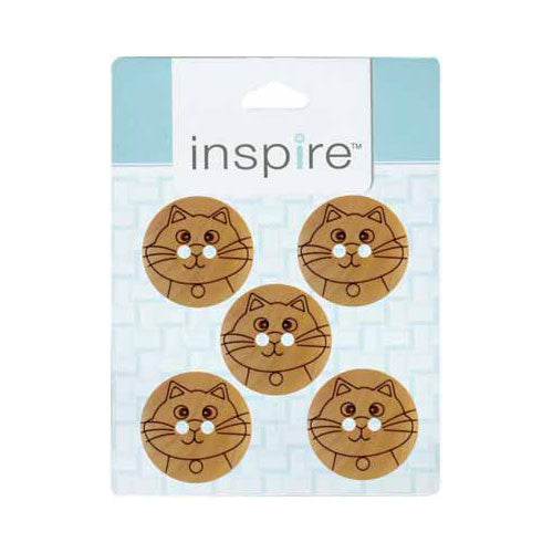 INSPIRE 2 Hole Cat Button - 18mm (3⁄4″) - 5 count - Wood