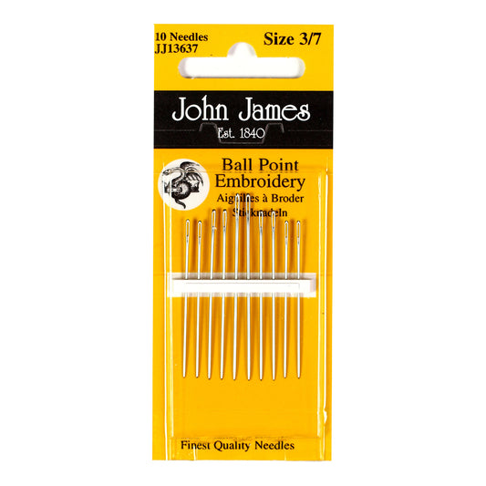 Assortiment d'aiguilles à broder John James Ball Point, taille 3/7, 10 pièces