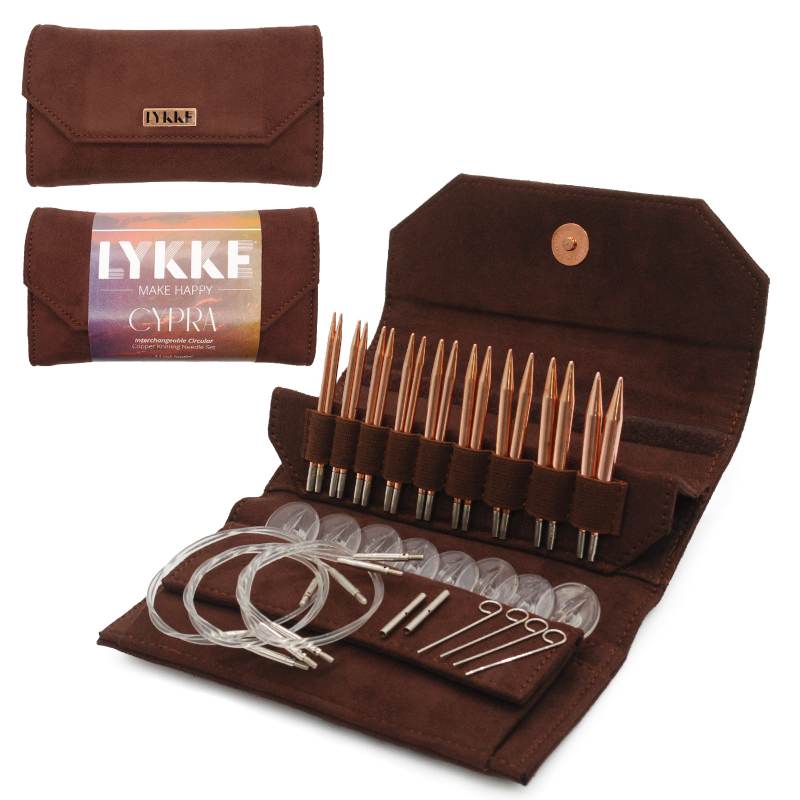 LYKKE Cypra 3.5" Interchangeable Circular Knitting Needle Set - Brown Vegan Suede