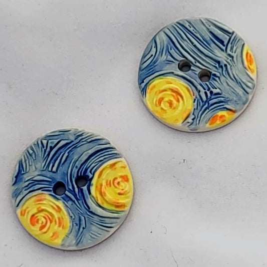 Van Gogh's Starry Night themed round textured buttons by flicker bug