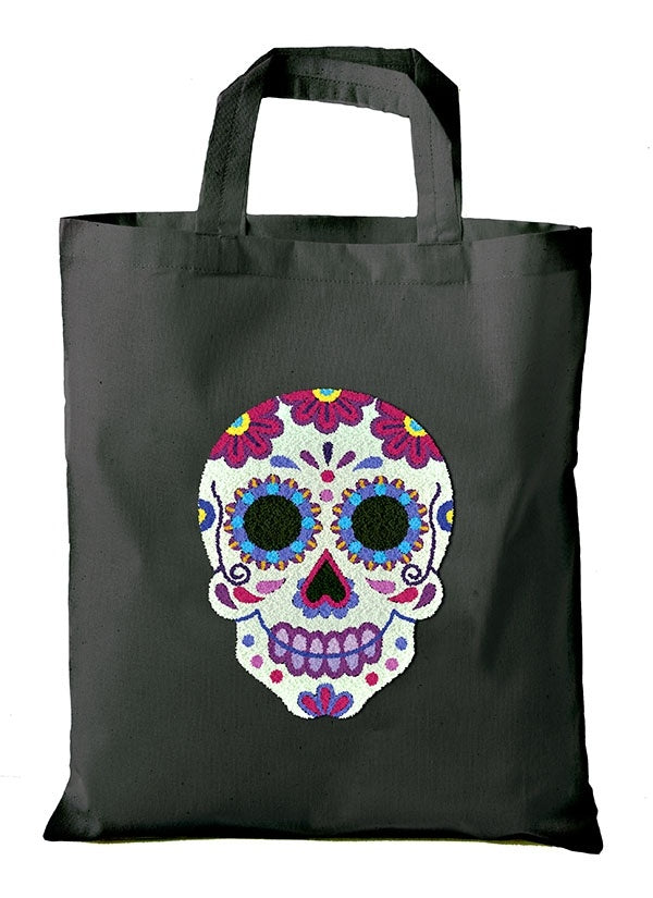 Duftin Punch By Number/Punch Needle Embroidery Sugar Skull Tote/Market Bag, Grey, 38cm x 42cm