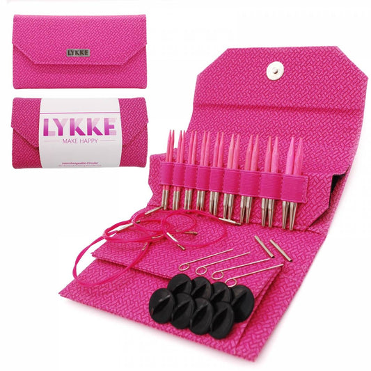 LYKKE Blush 3.5" Interchangeable Circular Knitting Needle Set - Magenta Basketweave Effect