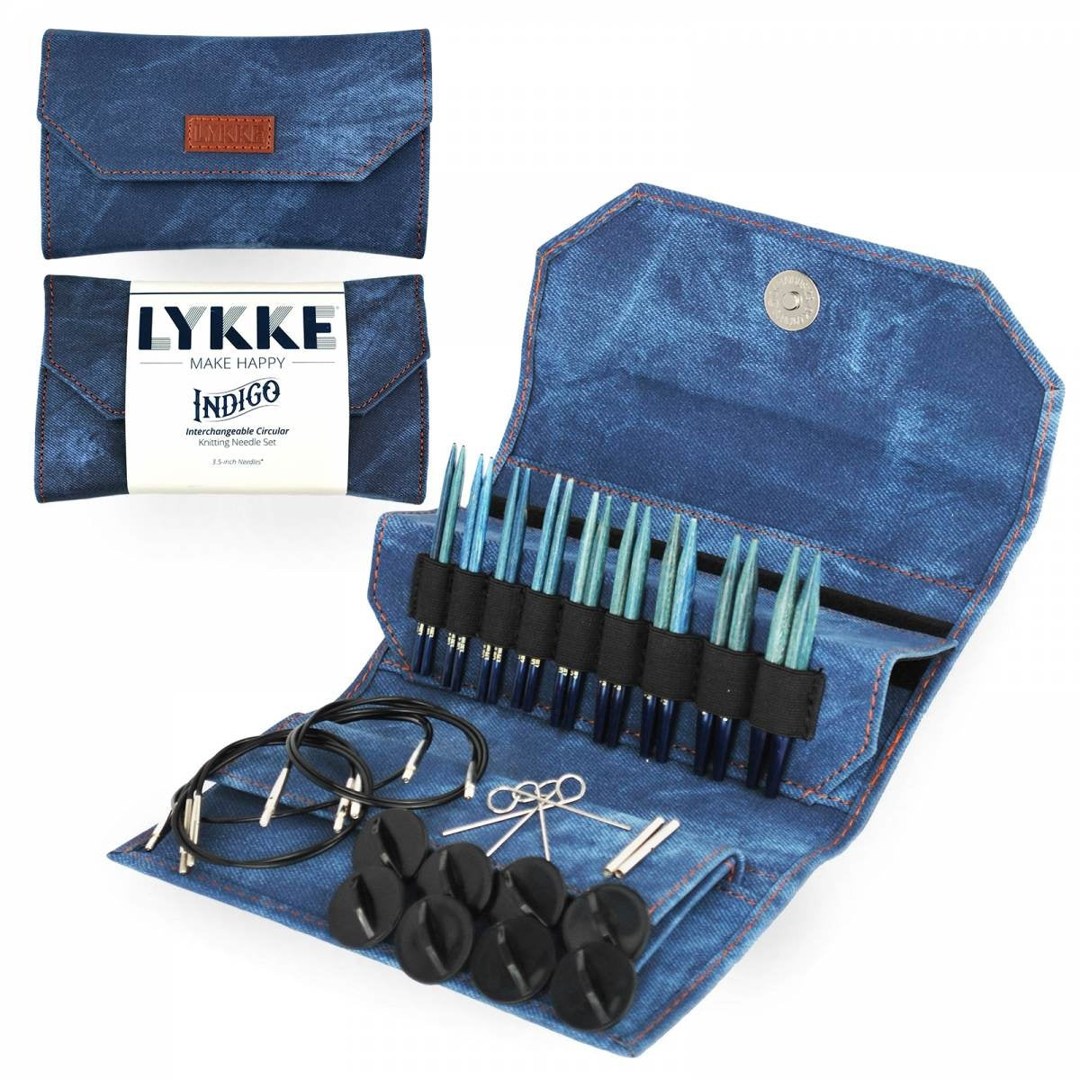 LYKKE Ensemble d'aiguilles à tricoter circulaires interchangeables de 3,5 po Indigo